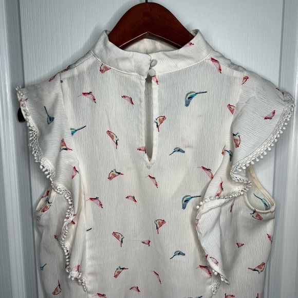 Sweet Wanderer flutter cap sleeve key hole blouse top birds ivory white small - Picture 8 of 10